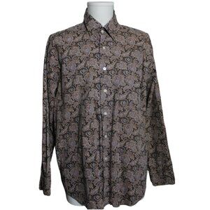 Alan Flusser SZ XL Black, Tan & Blue Paisley Men's Concealed Button Down Shirt